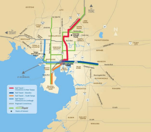 A map showing the proposed BRT and light rail network.